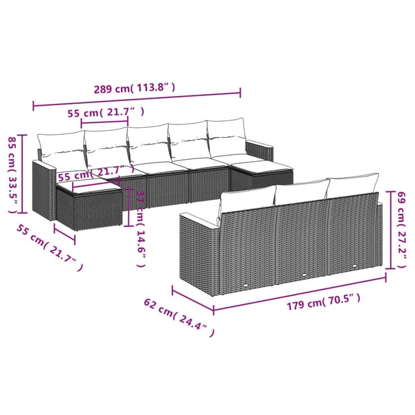 vidaXL havesofasæt 10 dele med hynder polyrattan beige