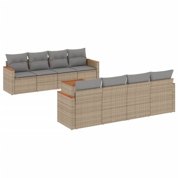 vidaXL spisebordssæt til haven 9 dele med hynder polyrattan beige