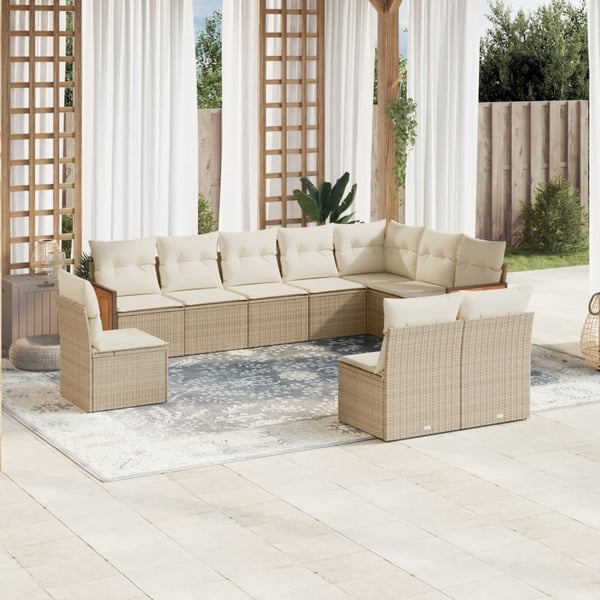 vidaXL sofasæt til haven 10 dele med hynder polyrattan beige