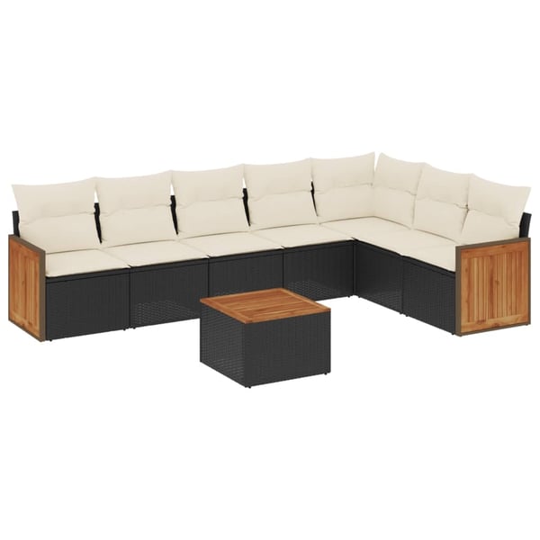 vidaXL sofasæt til haven 8 dele med hynder polyrattan sort