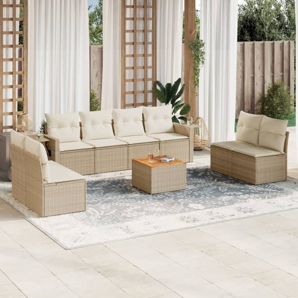 vidaXL sofasæt til haven 9 dele med hynder polyrattan beige