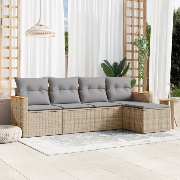 vidaXL havesofasæt 5 dele med hynder polyrattan beige