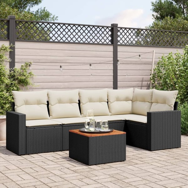 vidaXL Loungegrupp med dynor 6 delar svart konstrotting