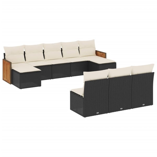 vidaXL sofasæt til haven 10 dele med hynder polyrattan sort