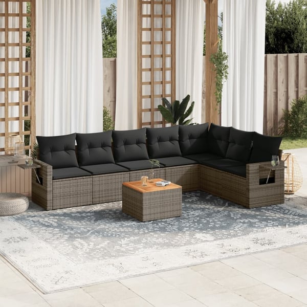 vidaXL sofasæt til haven 8 dele med hynder polyrattan grå