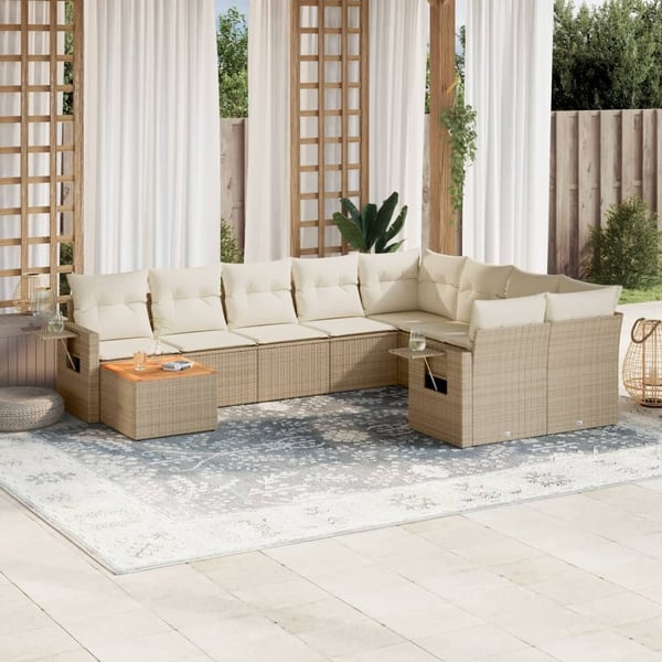 vidaXL sofasæt til haven 10 dele med hynder polyrattan beige