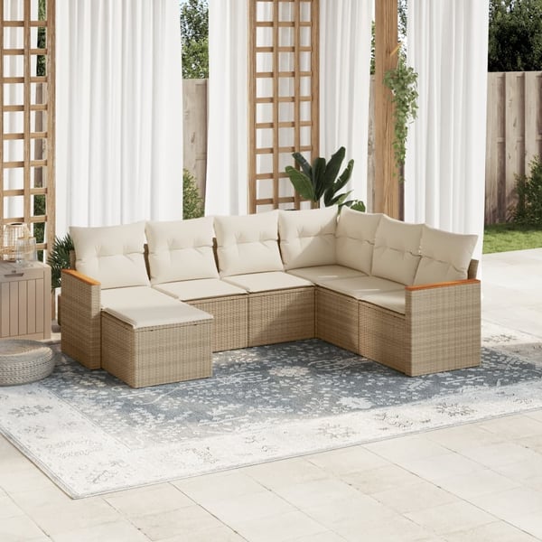 vidaXL sofasæt til haven 7 dele med hynder polyrattan beige
