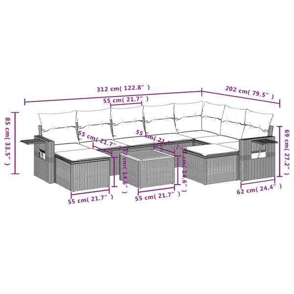 vidaXL sofasæt til haven 10 dele med hynder polyrattan beige