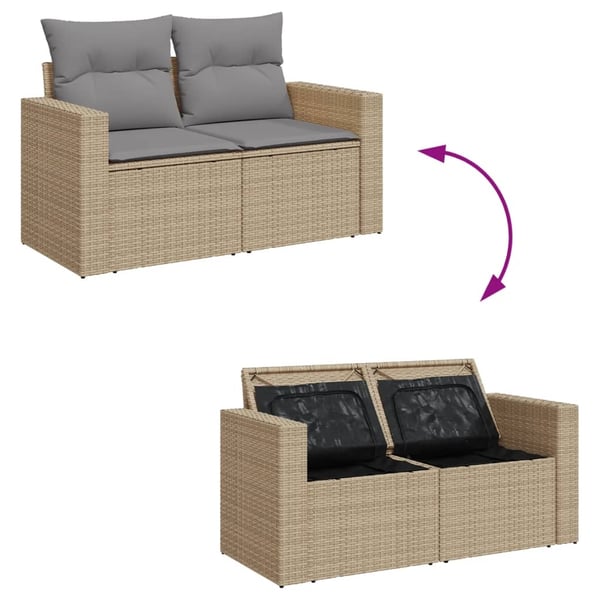 vidaXL spisebordssæt til haven 9 dele med hynder polyrattan beige