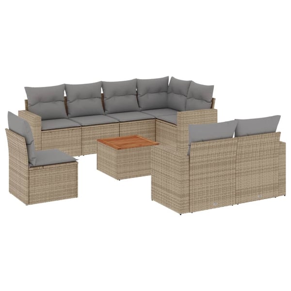 vidaXL spisebordssæt til haven 9 dele med hynder polyrattan beige