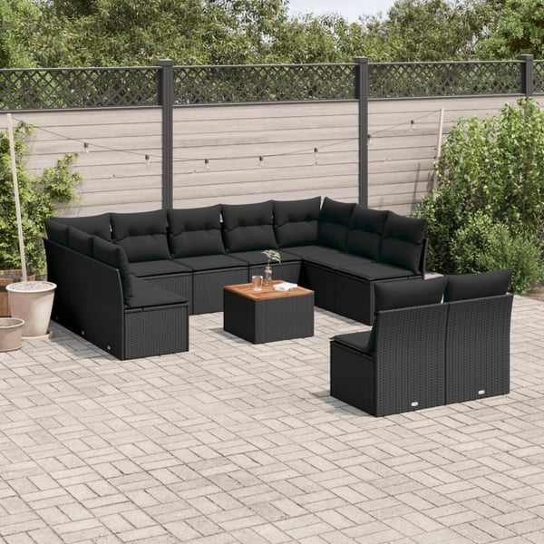 vidaXL Loungegrupp med dynor 12 delar svart konstrotting