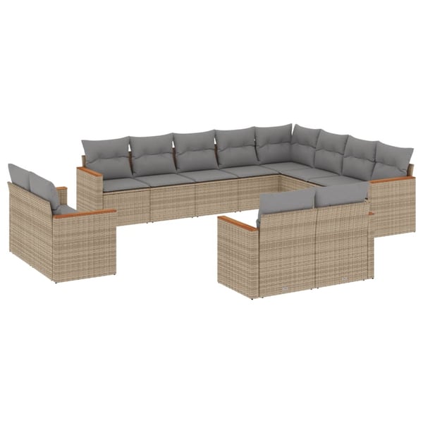 vidaXL havesofasæt 12 dele med hynder polyrattan beige
