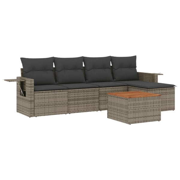 vidaXL sofasæt til haven 6 dele med hynder polyrattan grå