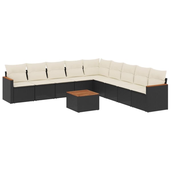 vidaXL sofasæt til haven 10 dele med hynder polyrattan sort