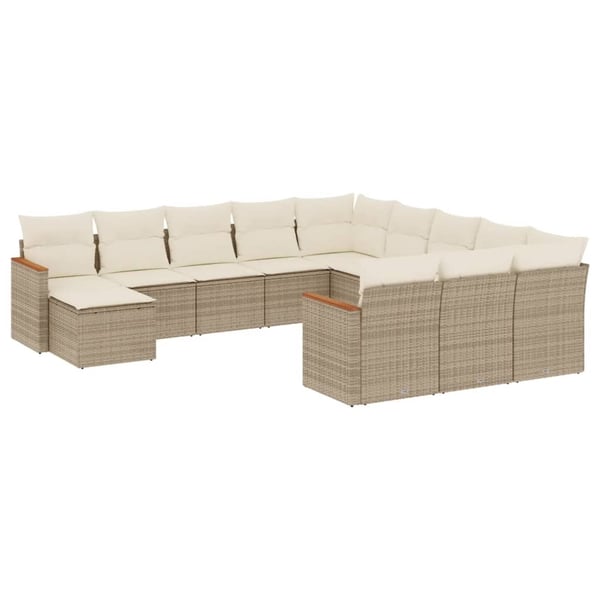 vidaXL sofasæt til haven 12 dele med hynder polyrattan beige