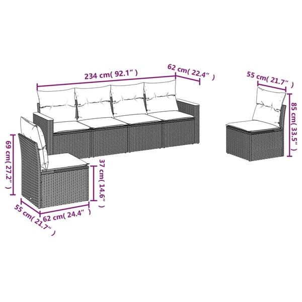 vidaXL havesofasæt 6 dele med hynder polyrattan beige