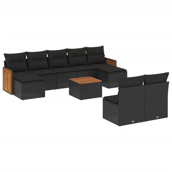 vidaXL sofasæt til haven 10 dele med hynder polyrattan sort