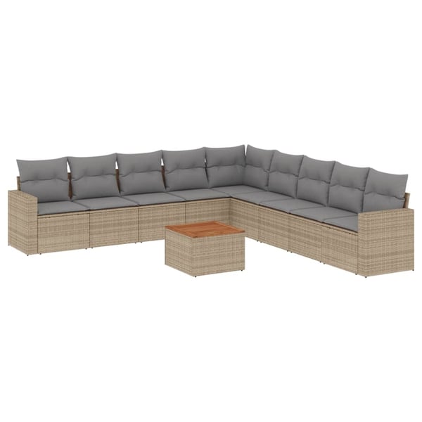 vidaXL havesofasæt 10 dele med hynder polyrattan beige