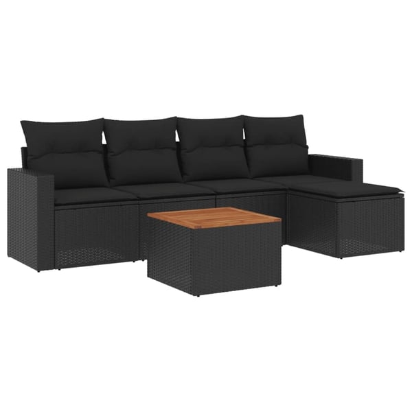 vidaXL Loungegrupp med dynor 6 delar svart konstrotting