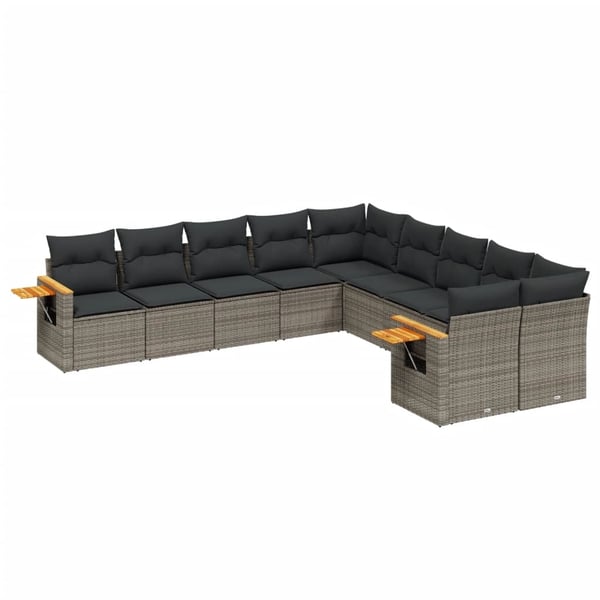 vidaXL sofasæt til haven 10 dele med hynder polyrattan grå