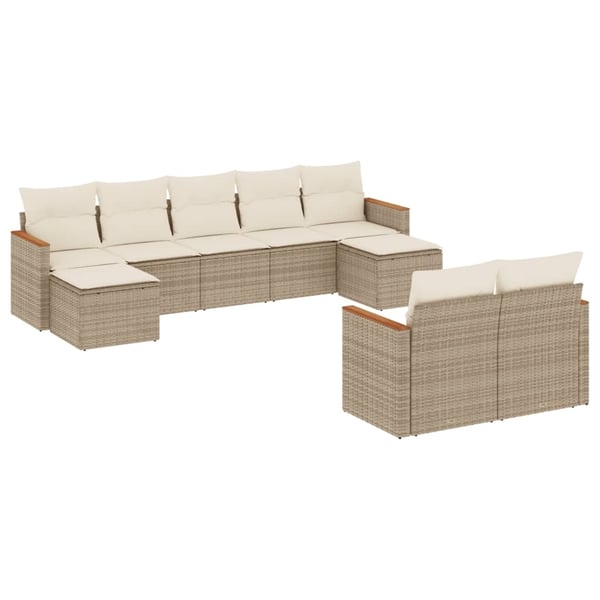 vidaXL sofasæt til haven 9 dele med hynder polyrattan beige