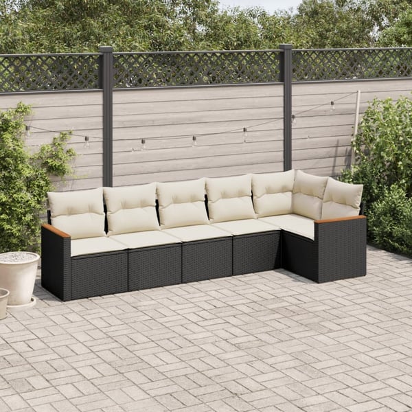 vidaXL Loungegrupp med dynor 6 delar svart konstrotting