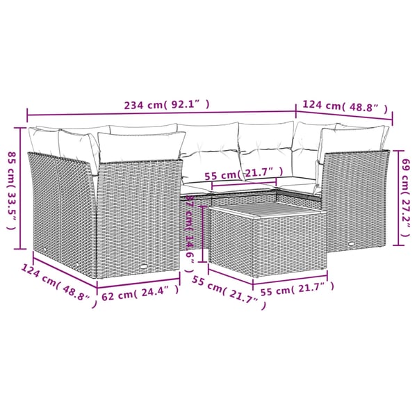 vidaXL havesofasæt 7 dele med hynder polyrattan beige