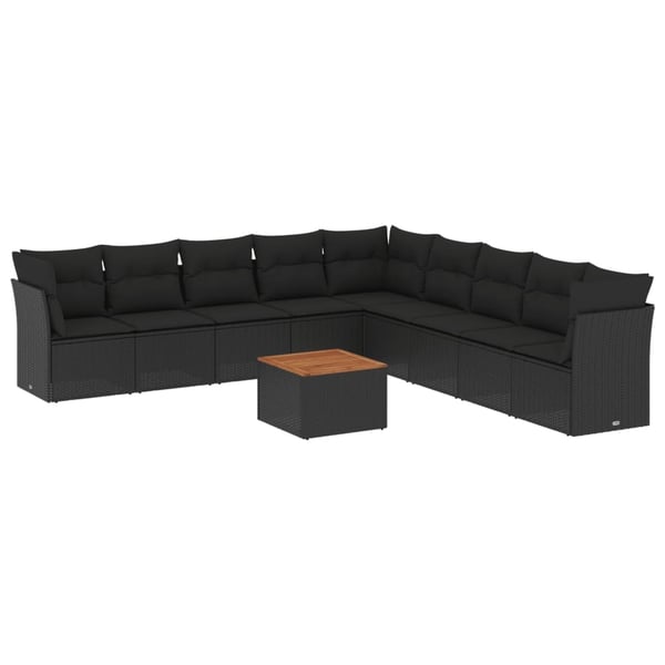 vidaXL Loungegrupp 10 delar med svarta dynor konstrotting