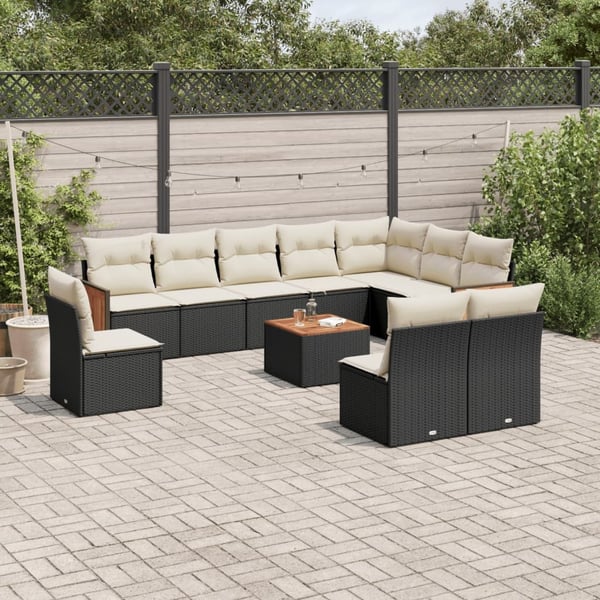 vidaXL sofasæt til haven 11 dele med hynder polyrattan sort
