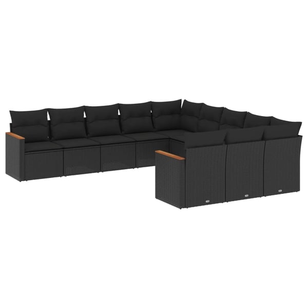 vidaXL sofasæt til haven 11 dele med hynder polyrattan sort