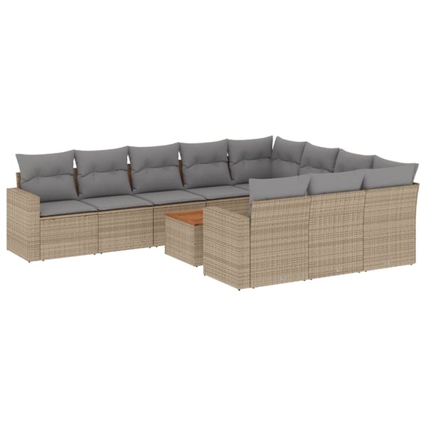 vidaXL havesofasæt 11 dele med hynder polyrattan beige