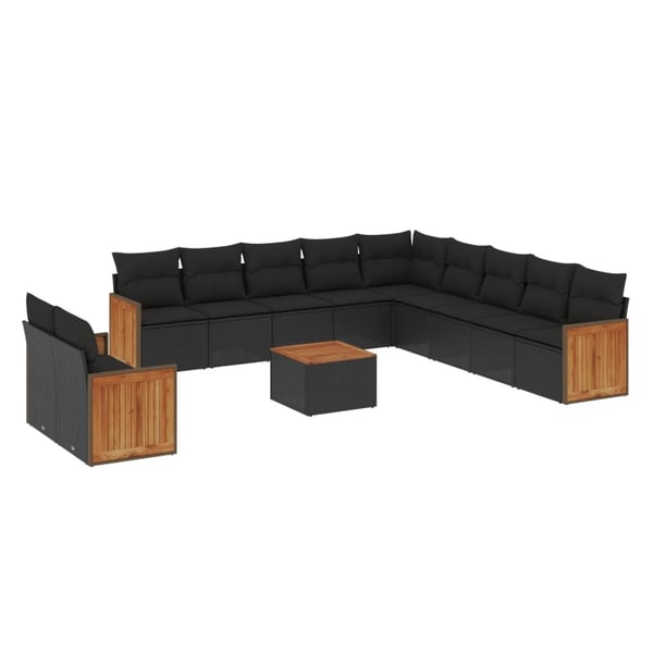 vidaXL Loungegrupp med dynor 12 delar svart konstrotting