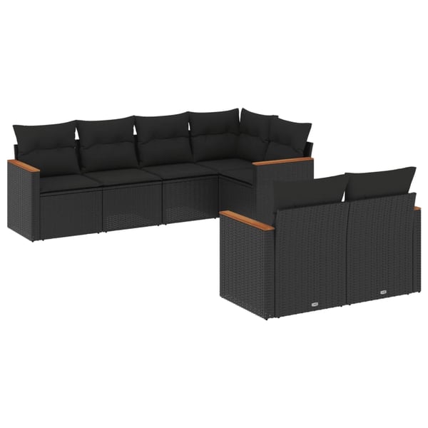 vidaXL sofasæt til haven 7 dele med hynder polyrattan sort