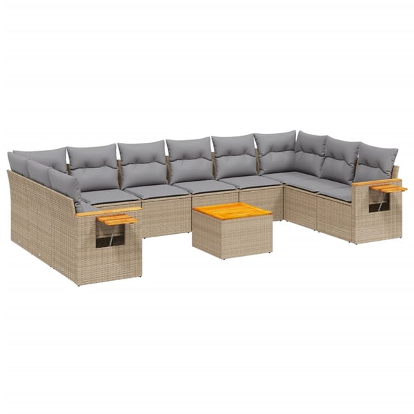 vidaXL sofasæt til haven 11 dele med hynder polyrattan beige