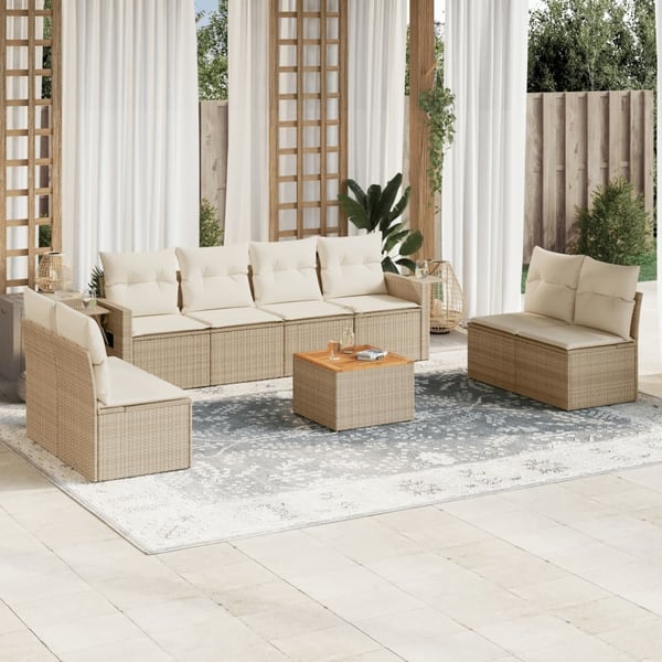 vidaXL sofasæt til haven 9 dele med hynder polyrattan beige