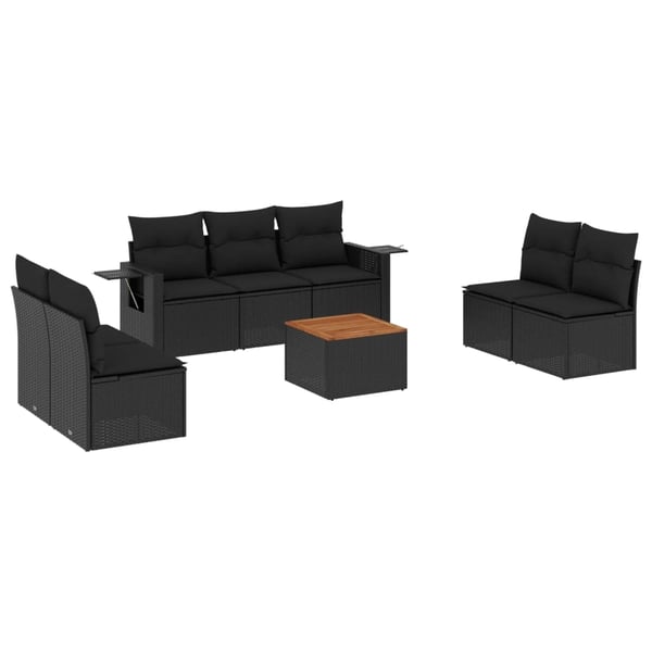 vidaXL sofasæt til haven 8 dele med hynder polyrattan sort