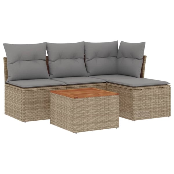 vidaXL havesofasæt 5 dele med hynder polyrattan beige