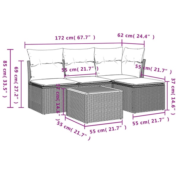 vidaXL havesofasæt 5 dele med hynder polyrattan beige