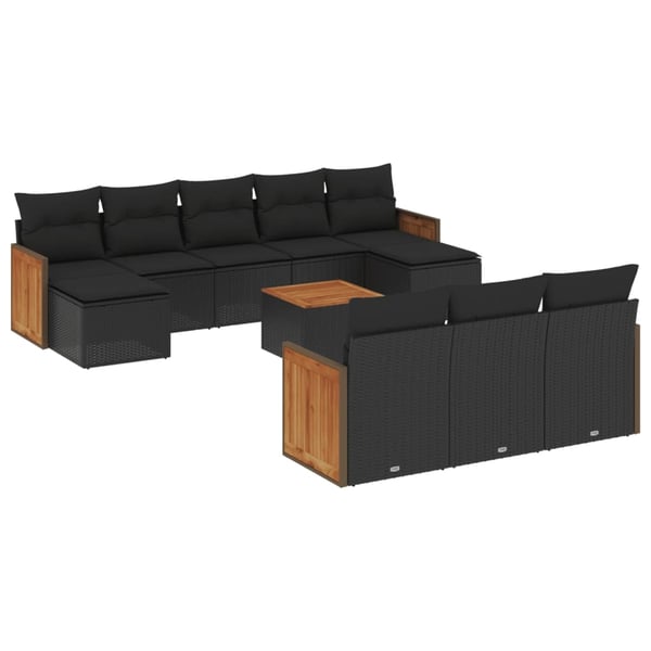 vidaXL sofasæt til haven 11 dele med hynder polyrattan sort