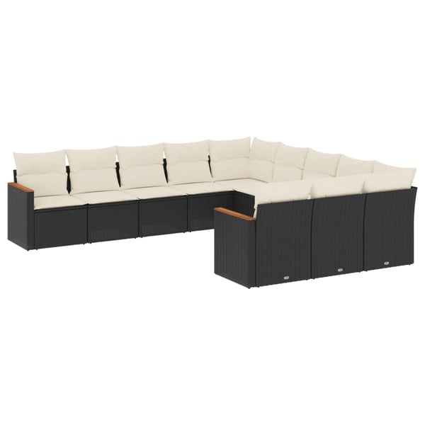 vidaXL sofasæt til haven 11 dele med hynder polyrattan sort