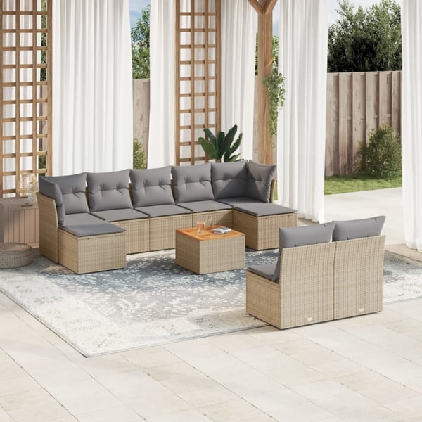 vidaXL havesofasæt 10 dele med hynder polyrattan beige