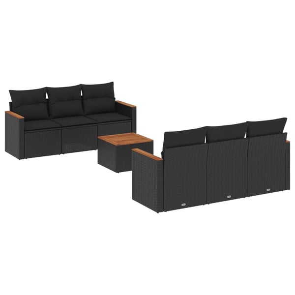 vidaXL sofasæt til haven 7 dele med hynder polyrattan sort