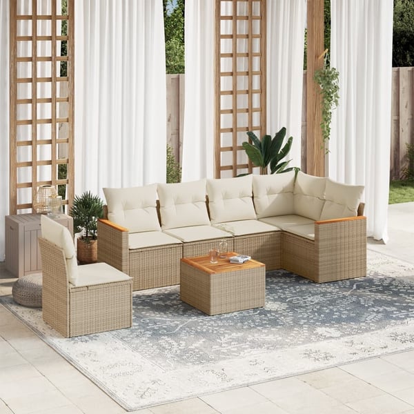 vidaXL sofasæt til haven 7 dele med hynder polyrattan beige