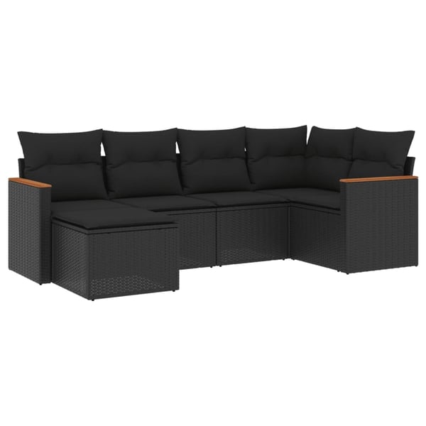 vidaXL sofasæt til haven 6 dele med hynder polyrattan sort