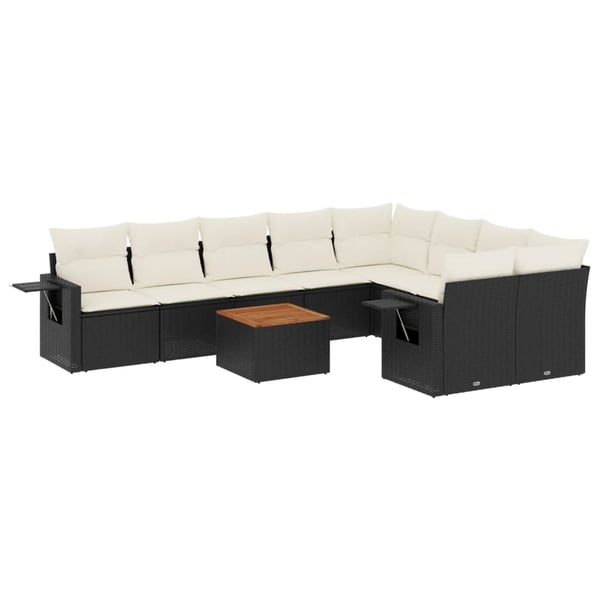 vidaXL sofasæt til haven 10 dele med hynder polyrattan sort
