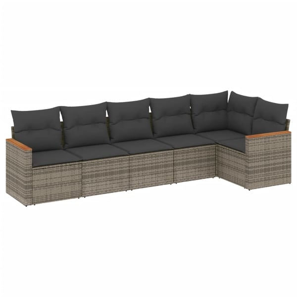 vidaXL sofasæt til haven 6 dele med hynder polyrattan grå