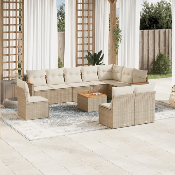 vidaXL sofasæt til haven 11 dele med hynder polyrattan beige
