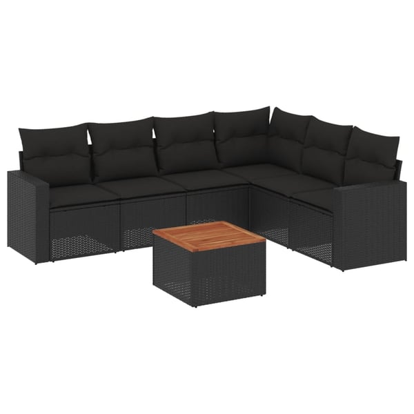 vidaXL sofasæt til haven 7 dele med hynder polyrattan sort