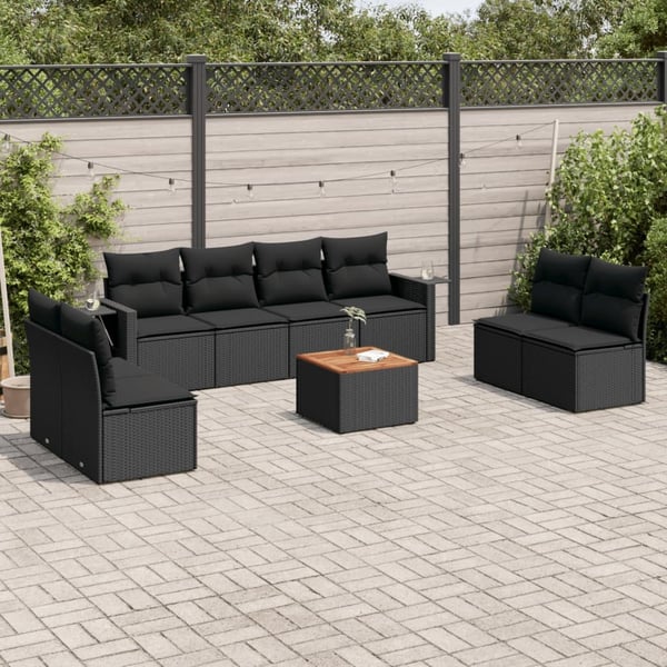 vidaXL sofasæt til haven 9 dele med hynder polyrattan sort