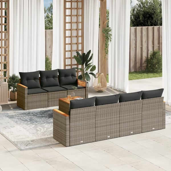 vidaXL sofasæt til haven 8 dele med hynder polyrattan grå